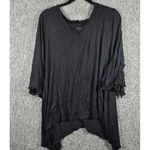 Anna Morgan Tunic Top Black Asymmetrical Hem Ruffle Sleeve Plus Size 2X